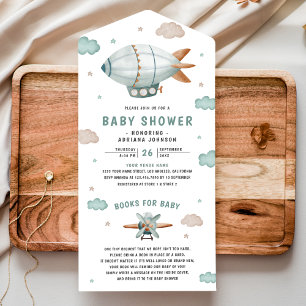 Invitation Tout En Un Vintage Retro Airship Cute Baby shower Blimp