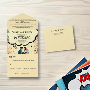 Invitation Tout En Un Vintage Retro Bride & Groom Pop Art Mariage