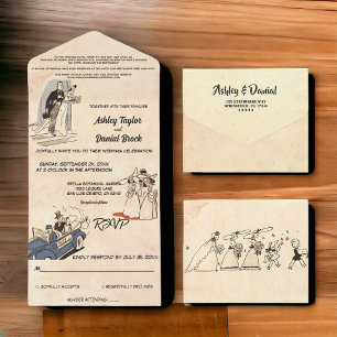 Invitation Tout En Un Vintage Retro Vieux romantique les années 50 Maria