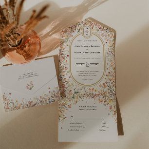 Invitation Tout En Un Vintage Russe Automne Beige Mariage Monogramme
