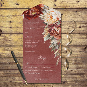 Invitation Tout En Un Vintage Rust & Cream Peonies Dîner Floral