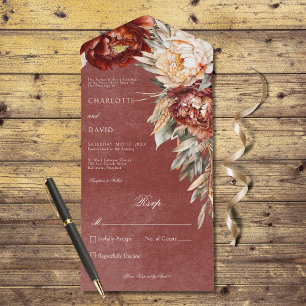 Invitation Tout En Un Vintage Rust & Cream Peonies Floral Pas de dîner