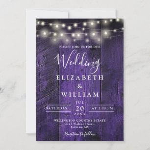 Invitation Tout en un violet Mariage à cordes en bois de gran