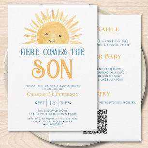 Invitation Tout en Un Voici le Fils Fête de Naissance de Bébé
