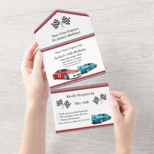 Invitation Tout En Un Voiture de course Anniversaire, 10e anniversaire I