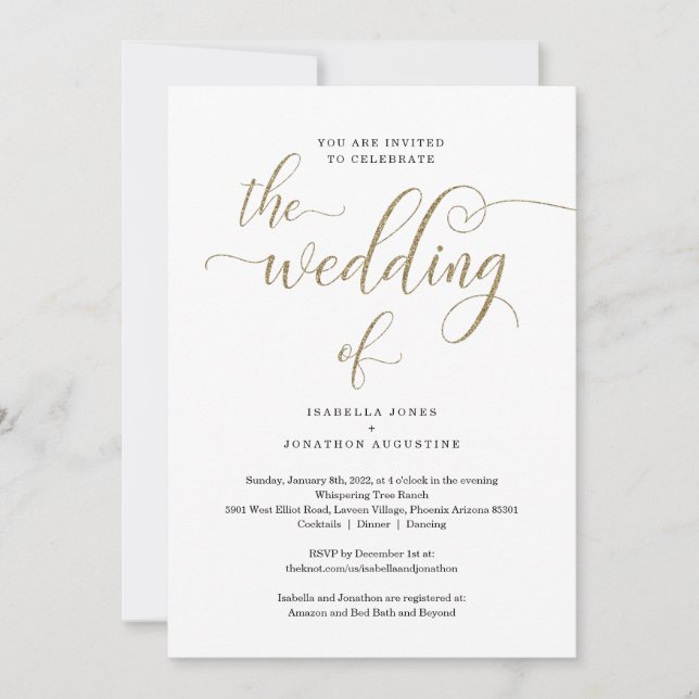 Invitation Tout en un w-RSVP et Mariage de Parties scintillan (Devant)