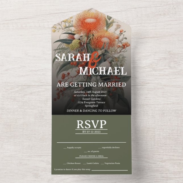 Invitation Tout En Un Waratah botanique australien (À l'intérieur)