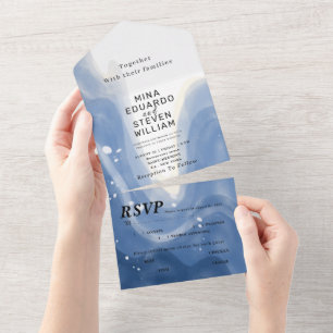 Invitation Tout En Un Watercolor Beach avec mariage à vagues