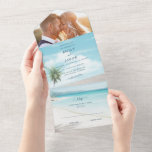 Invitation Tout En Un Watercolor Beach Wedding avec photo<br><div class="desc">Simplifiez la planification de votre mariage avec notre Watercolor Beach Wedding avec l'invitation Photo All-in-One. Cette invitation magnifiquement conçue présente une scène de plage d'aquarelle sereine, capturant l'essence de l'océan et des rivages de sable. Avec tous vos détails de mariage soigneusement inclus dans une pièce pratique, de l'information de cérémonie...</div>