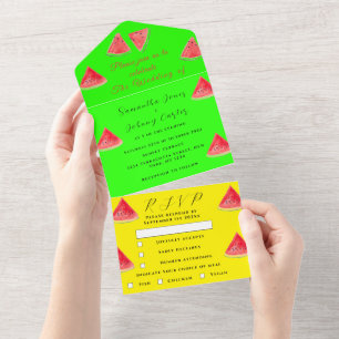 Invitation Tout En Un Watermelon Tropical Fruit Mariage Neon tendance