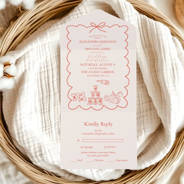 Invitation Tout En Un Wavy Whimsical italien Mariage de doodle (Créateur téléchargé)