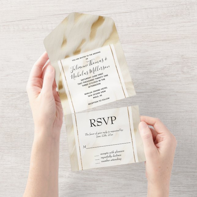Invitation Tout En Un Western Cowgirl Cream Gold Cowhide (Déchirure)