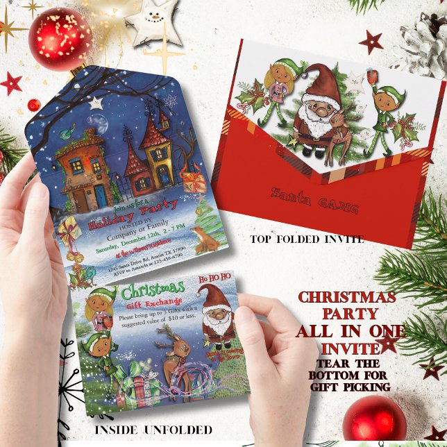 Invitation Tout En Un Whimsical  Christmas Party & Gift Exchange  (Whimsical Christmas Party & Gift Exchange All In One Invitation)