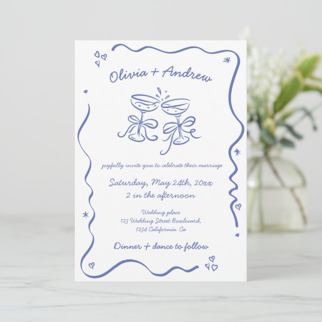 Invitation Tout en un Whimsical Funky Main tiré Mariage (Debout devant)
