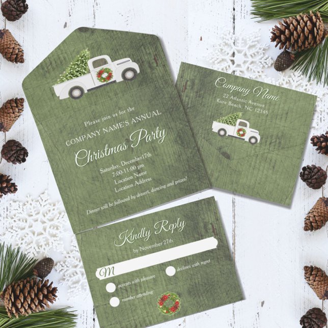 Invitation Tout En Un White Christmas Truck Green Wood Company Party (Créateur téléchargé)