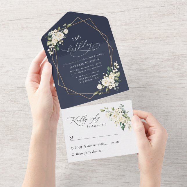 Invitation Tout En Un White Flowers, Cream Flowers, Boho, Birthday (Déchirure)
