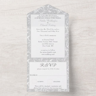 Invitation Tout En Un White Lace Filigree Paisley Henna Wedding RSVP