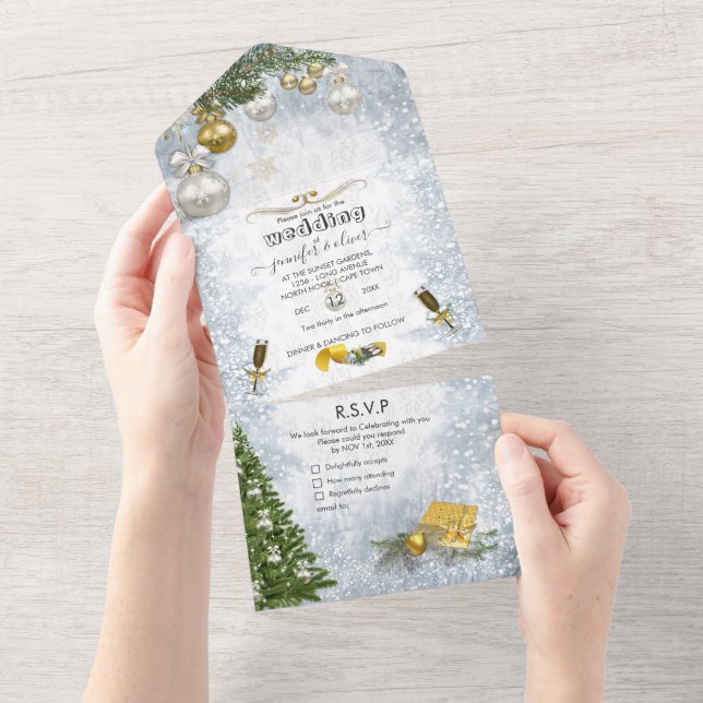 Invitation Tout En Un White Winter Celebration All in One Wedding Invita (Déchirure)