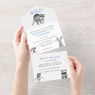 Invitation Tout En Un Wild One 1er anniversaire garçon Rustique animal a