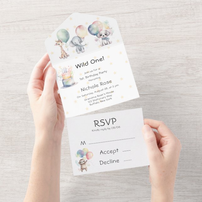 Invitation Tout En Un Wild One Animaux 1er. Fête d'anniversaire (Déchirure)