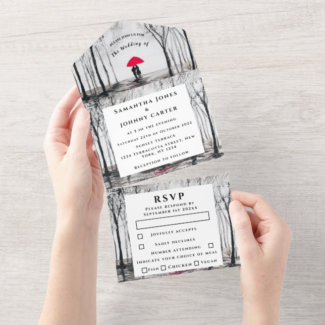 Invitation Tout En Un Winter Rustic Bois Couple Birch Country (Déchirure)