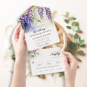Invitation Tout En Un Wisteria Romantic Garden Party Mariage bleu violet