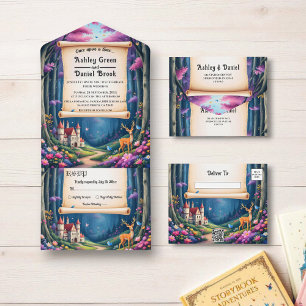 Invitation Tout En Un Woodland Enchanted Forest Castle Fairytale Mariage
