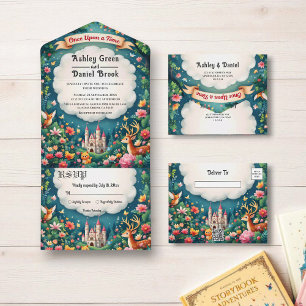 Invitation Tout En Un Woodland Enchanted Forest Castle Fairytale Mariage
