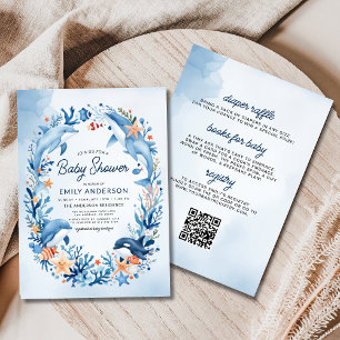 Invitation Tout en une aquarelle Baby shower sous-marin
