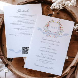 Invitation Tout en une aquarelle Régence Crest QR Mariage