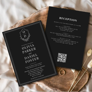 Invitation Tout en une crête noir et blanc Mariage de code QR