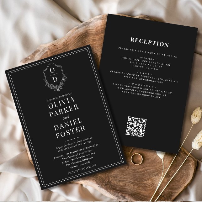 Invitation Tout en une crête noir et blanc Mariage de code QR (Créateur téléchargé)