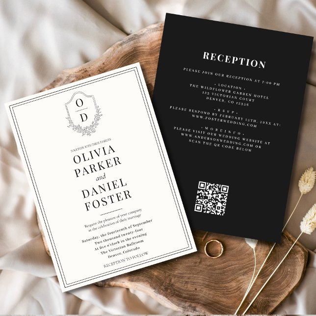 Invitation Tout en une crête noir et blanc Mariage de code QR (Créateur téléchargé)
