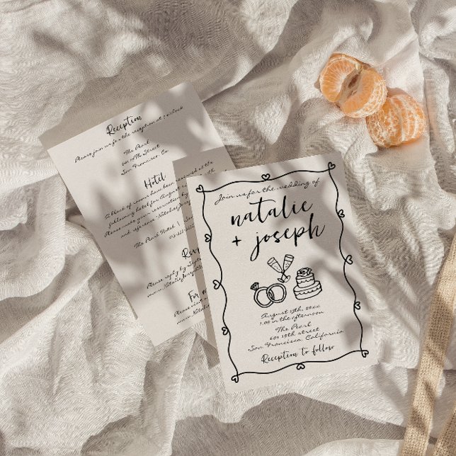 Invitation Tout en une main griffée dessinée Mariage écrit (Créateur téléchargé)