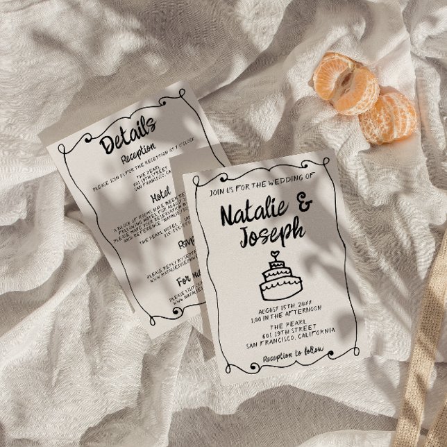 Invitation Tout en une main tiré Cake Retro Mariage cadre (Créateur téléchargé)