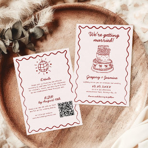 Invitation Tout en une main tiré Quirky QR Code Mariage rouge