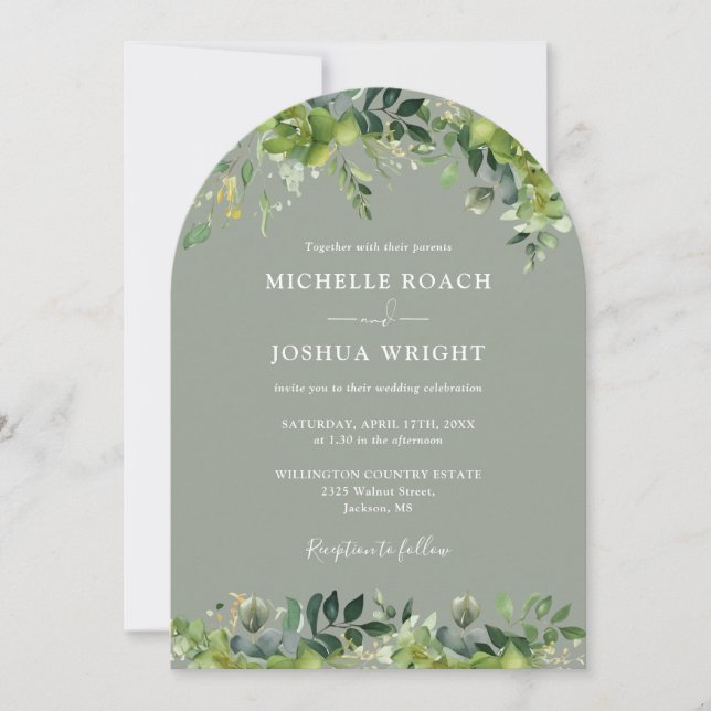 Invitation Tout en une verdure Floral Arc Sage Mariage vert (Devant)