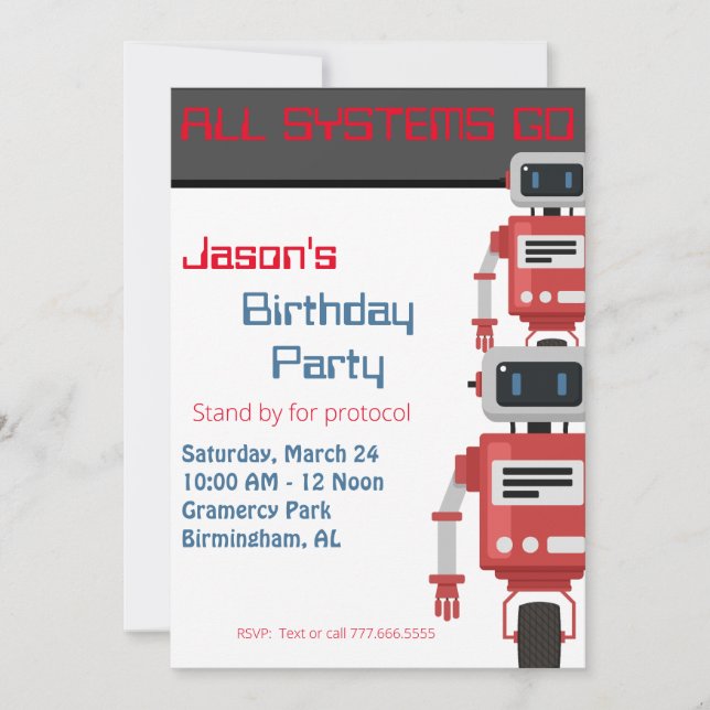 Invitation Tout est paré pour l'anniversaire du robot (Devant)