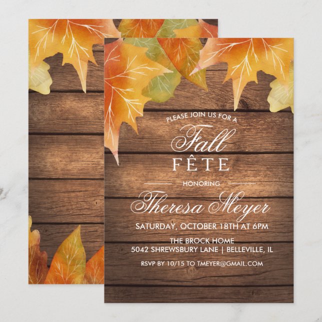 Invitation TOUT ÉVÉNEMENT - Feuilles d'automne rustiques Invi (Devant / Derrière)