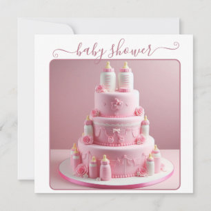 INVITATION TOUT GÂTEAU DE BABY SHOWER ROSE AVEC BOUTEILLES DE
