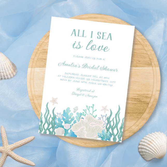 Invitation Tout I Mer Est Love Plage Fête des mariées Océan (All I Sea Is Love Beach Ocean Bridal Shower Invitation)