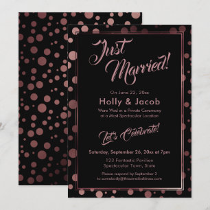 Invitation Tout juste mariés ! Bulles de confettis rose doré