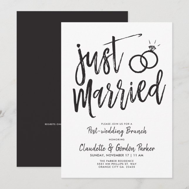 Invitation Tout juste mariés Script pour Brunch après mariage (Devant / Derrière)