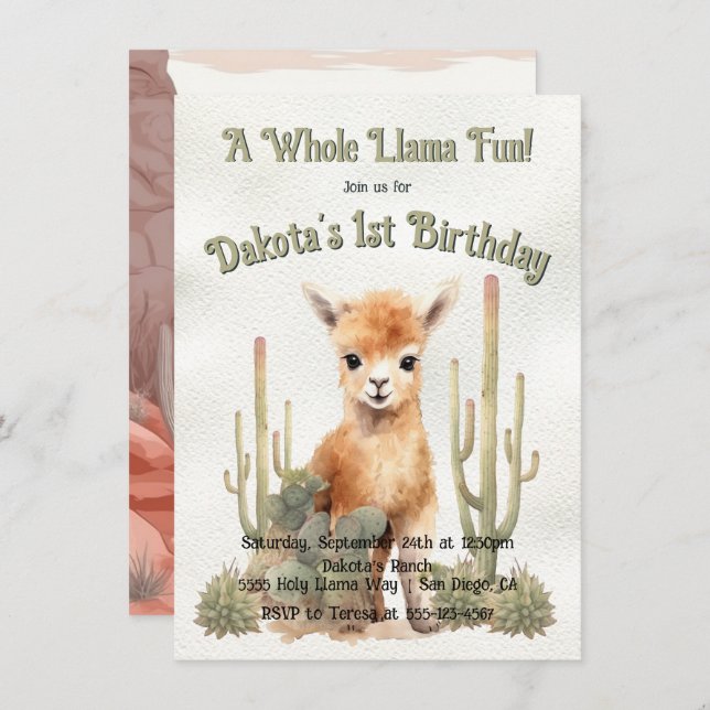 Invitation Tout Le Plaisir De Llama Turner Un Anniversaire (Devant / Derrière)