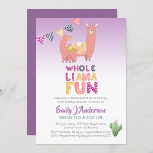 Invitation Tout Llama Fun Mama Baby Love Fiesta Cactus