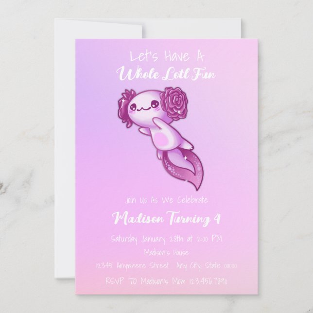 Invitation Tout Lol Amusant Magenta rose Axolotday (Devant)