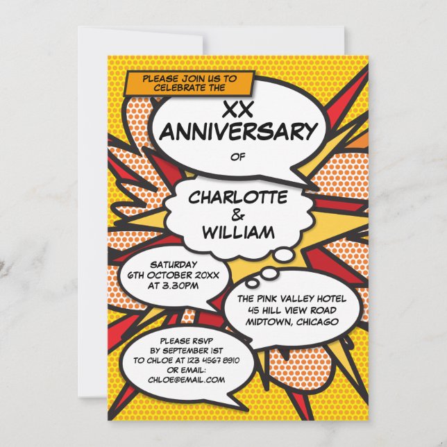 Invitation Tout Mariage Anniversaire amusant Retro Comic Book (Devant)