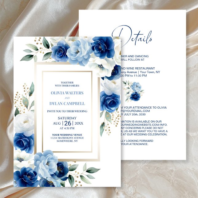 Invitation Tout moderne en un Mariage Floral bleu (Créateur téléchargé)