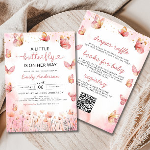 Invitation Tout rose en un QR Code Baby shower papillon fille