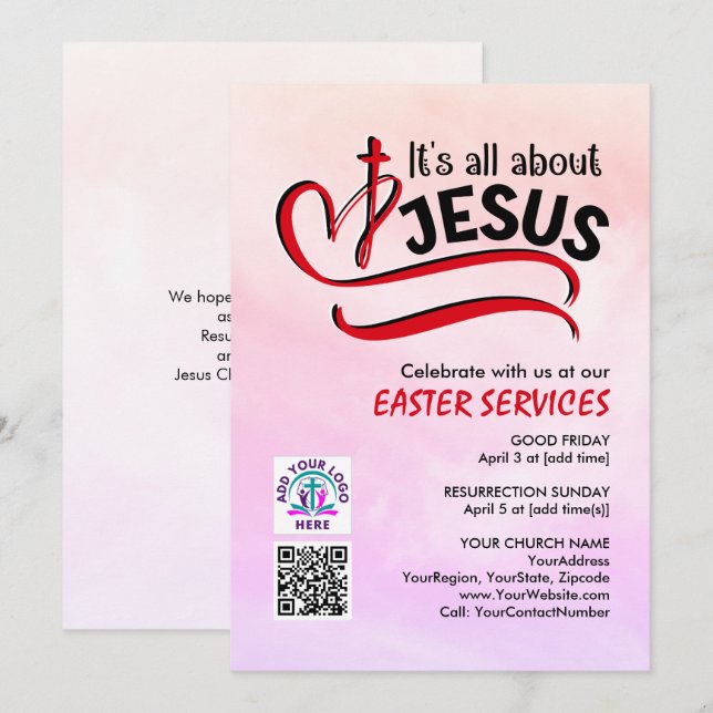 Invitation TOUT SUR JÉSUS Logo Code QR Église PÂQUES (Devant / Derrière)